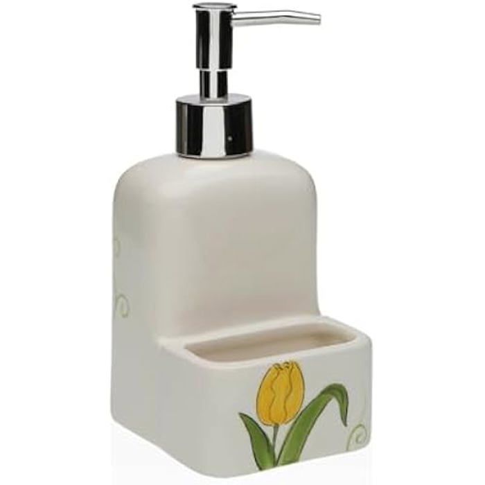 Distributeur de savon - VERSA - Tulipe - Céramique ABS - Multicolore - 9 x 18,5 x 8 cm