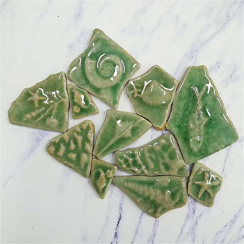 100g Irregular Ceramic Mosaic Marine Plant Relief Patterned Tiles DIY Mosaic Making Stones for Craft Hobby Arts Wall Decoration