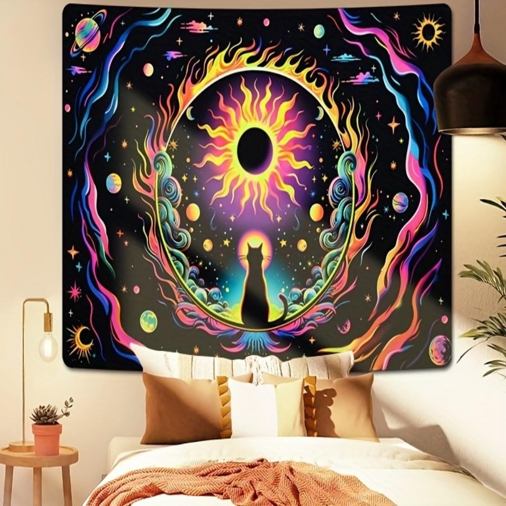 

VIKAMA Cyber Cat Tapestry Neon Gradient Cosmic Nebula Bedroom Bedside Gaming Room Fantasy Black Cat Planet Art Decoration 40X60CM(1.3X2FT