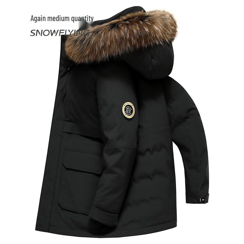 XueZhongFei Men s Thickened Mid-Length Hooded Down Jacket XL