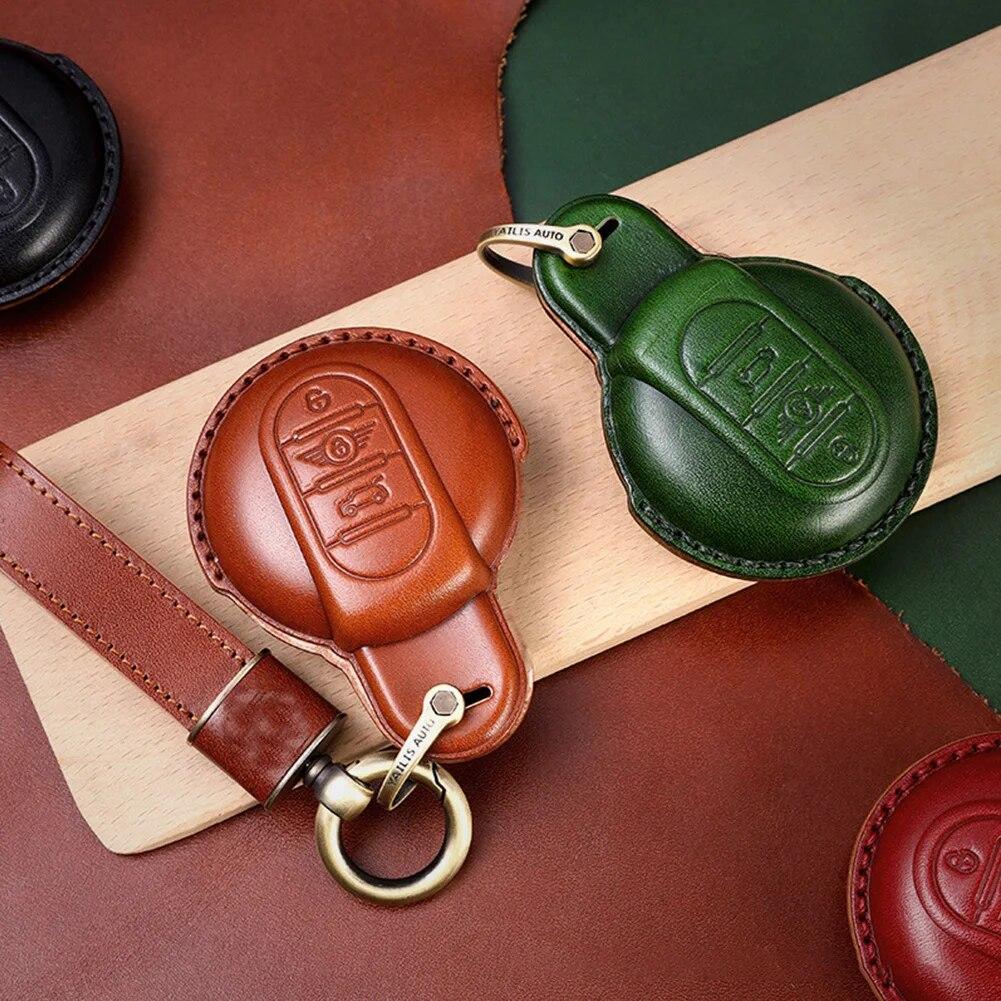 Kožený kryt na klíče od auta pro BMW MINI COOPER S ONE JCW F54 F55 F56 F57 F60 CLUBMAN COUNTRYMAN Držák na dálkový ovladač Shell Keychain