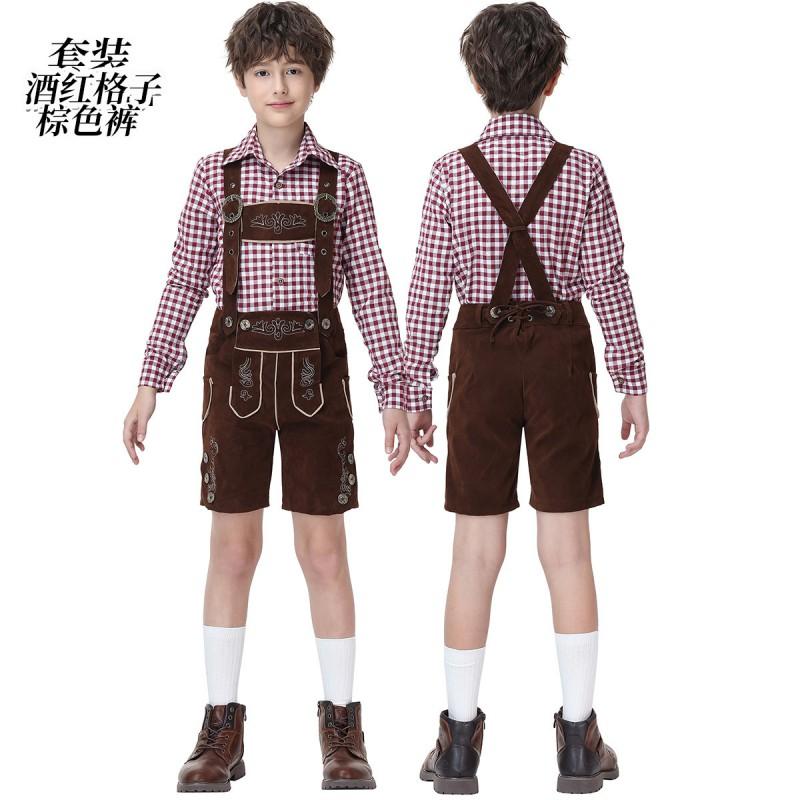 Boys Bavarian Oktoberfest Costume Set Lederhosen Outfit Kids Performance Festival Halloween Stage Wear