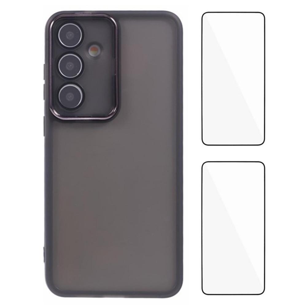 WANLONFENG DKSM2 Series For Samsung Galaxy A35 5G Case TPU Clear Phone Cover with 2Pcs Screen Film/Electroplated Lens Frame