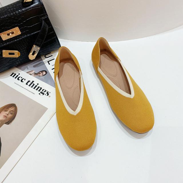 

Женская обувь, туфли на плоской подошве с бантом, мягкие туфли для беременных, вязаная обувь с квадратной головкой, туфли в горошек для девочек, женские балетки 7.5 жёлтый