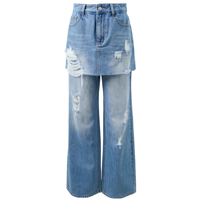 Sancai Ripped Faux Two-Piece Flared Jeans S