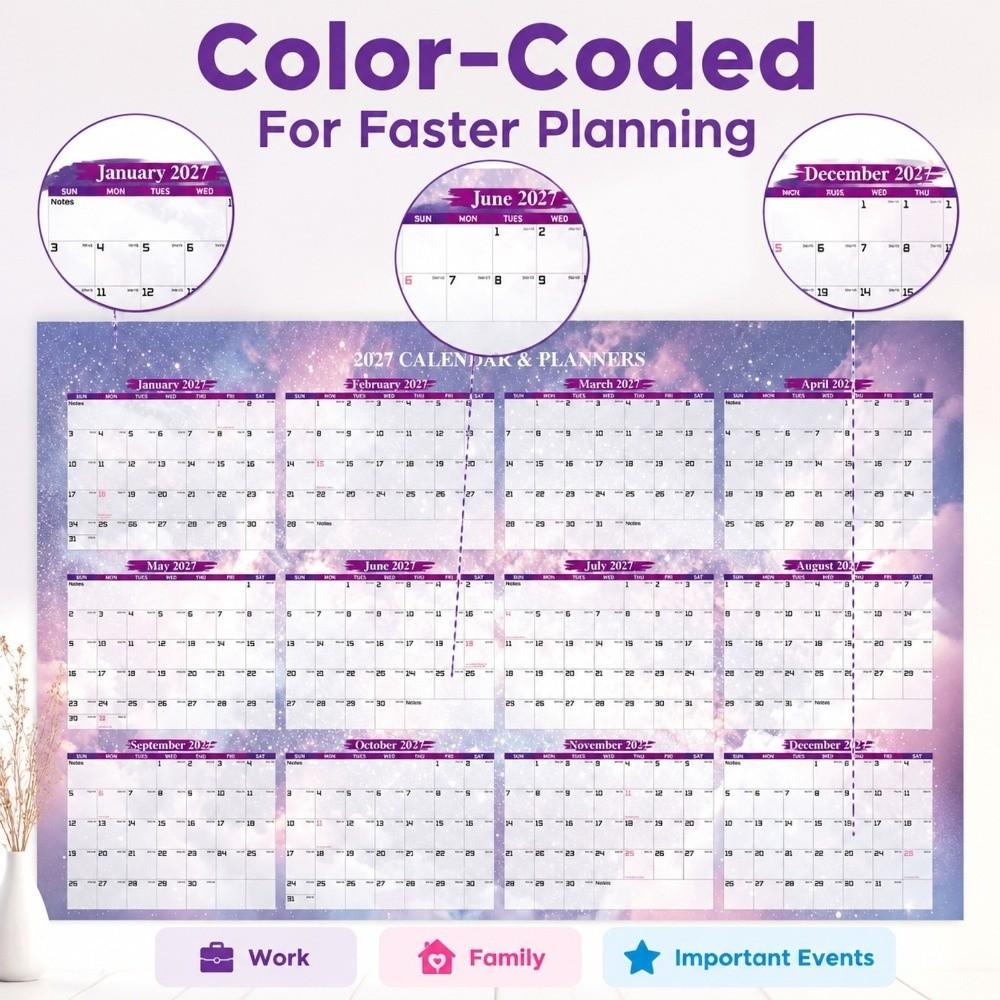 Foldable 2027 Wall Calendar Large Size Calendar Planner Sheet Full Year Planner Family Planning
