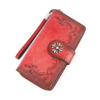Genuine Leather Women Long Wallets Vintage Design Zipper Coin Purse Brand Fashion Card Holder Wallet GZW