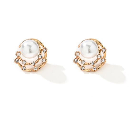 

Fashion Women Rhinestone Faux Pearl Hollow Ear Stud Earrings Jewelry