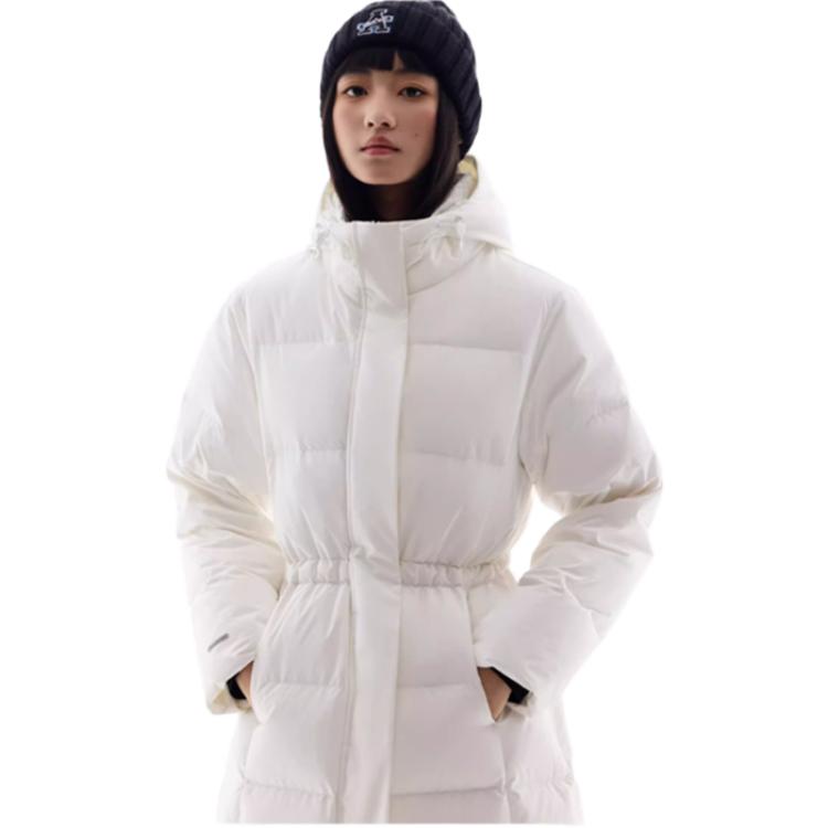 Anta Training Series Three-Proof Mid-Length Waist-Defining Hooded Long Sleeve Down Jacket Women Outerwear Paper-White 962447905-1