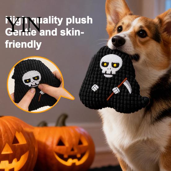 Halloween Pet Toys for Dogs Dog Squeaky Chew Toy, Funny Pumpkin Grim Reaper Spider Ghost Durable Aggressive Chewers Plush Stuffed Toy Small,