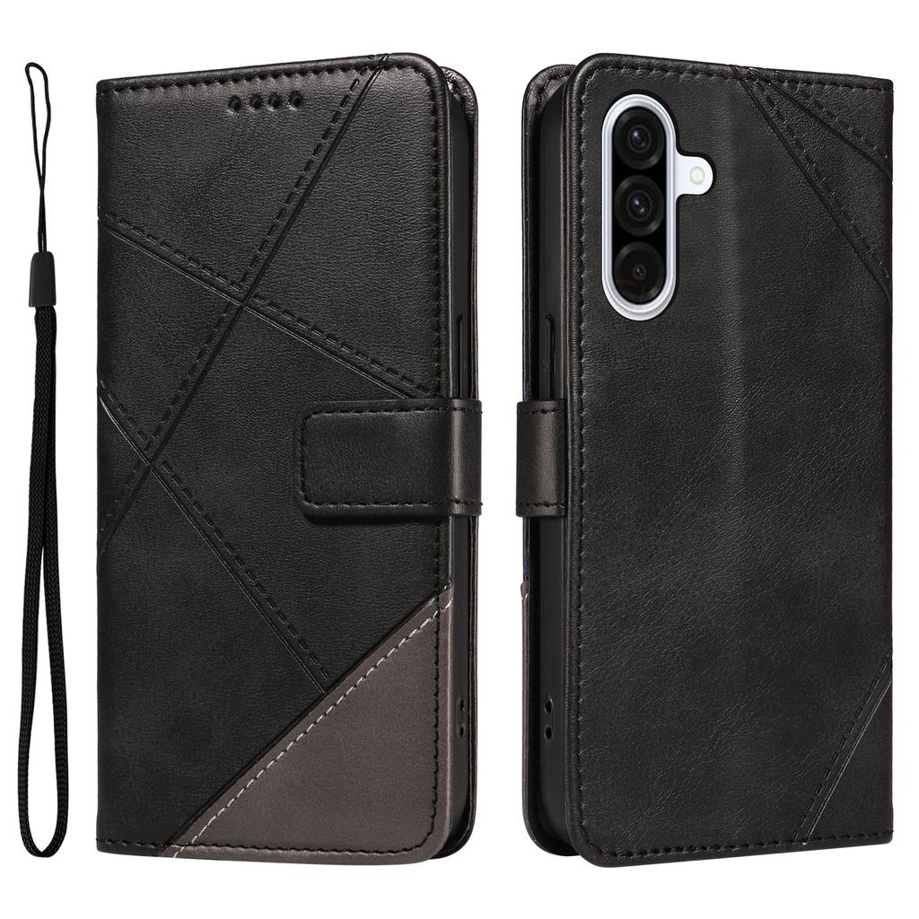 For Samsung Galaxy A56 5G Leather Case Geometric Line Design Wallet Phone Cover with Wrist Strap