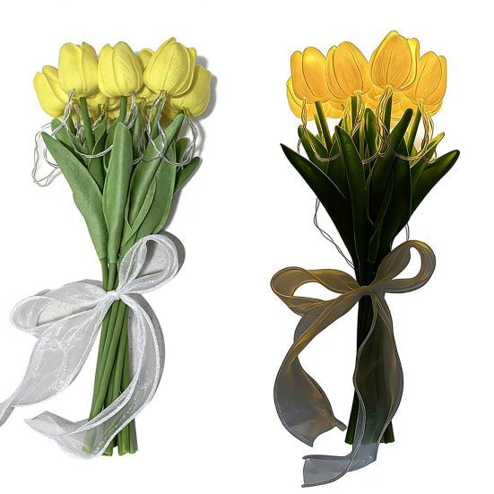 10Pcs Tulip Flower LED Lights USB Powered Warm Glow Faux Flower Lamp for Bedroom Living Room Wedding Decor Creative Ambient Night
