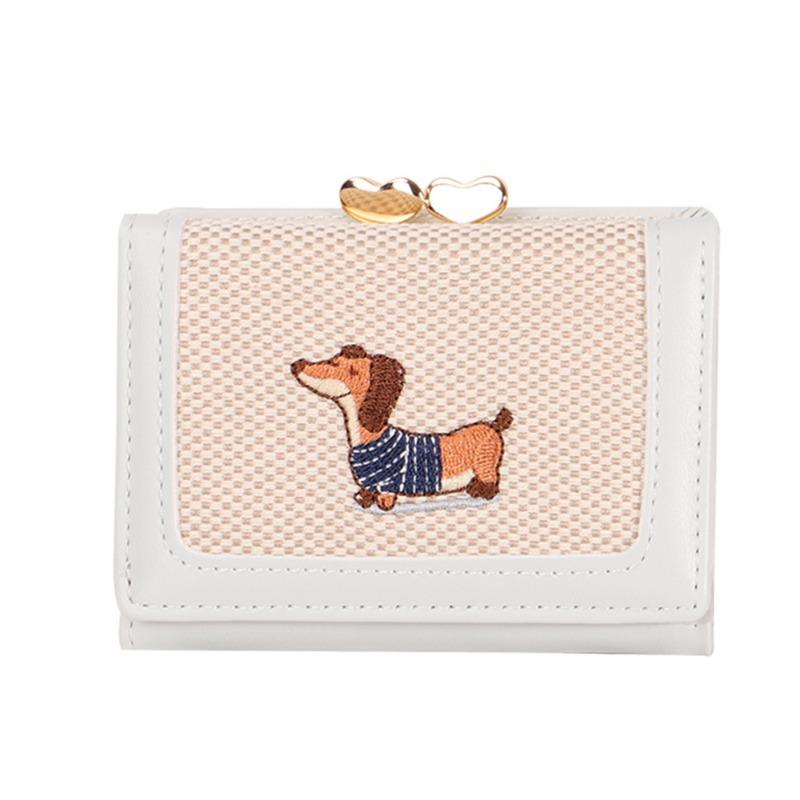 New Pu Leather Change Bag Women's Fabric Art Literary Card Bag Small and Portable Cartoon Cute Canvas Embroidered Wallet Women