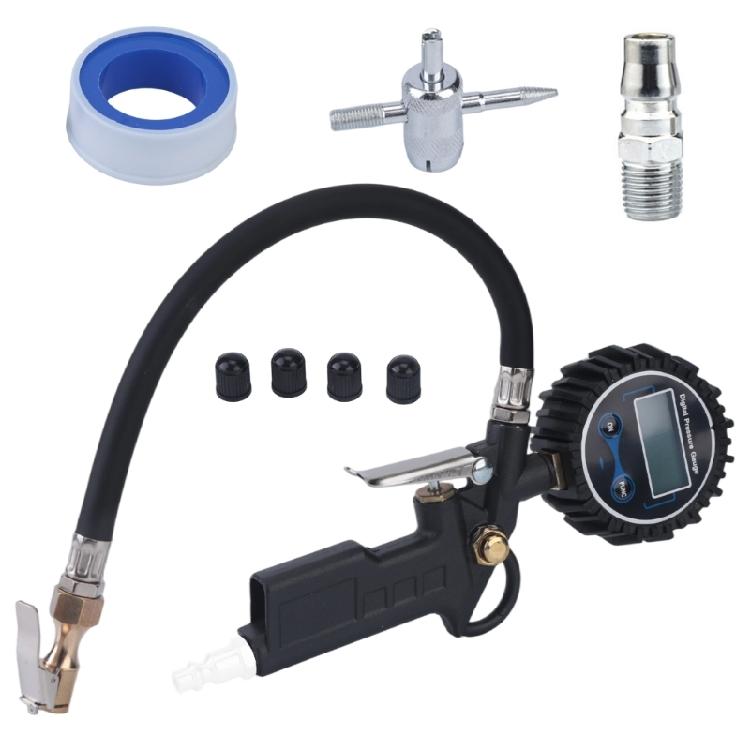 Lighted Tire Pressure Inflator with Handheld Hose Tool for Routine Car and Motorcycle Air Filling and Tire Care