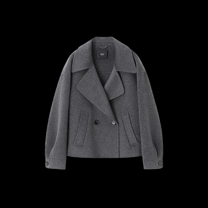 Women's 100% Merino Wool Double-Faced Lapel Short Coat