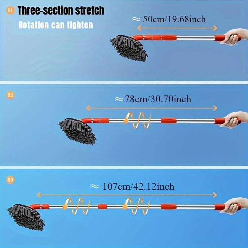 Retractable Double Layer Car Wash Brush with, Soft Car Wash Mop Car Wash Mitt Scratch-Free Car Wash with 360°Flexible Rotation Microfiber Replacement