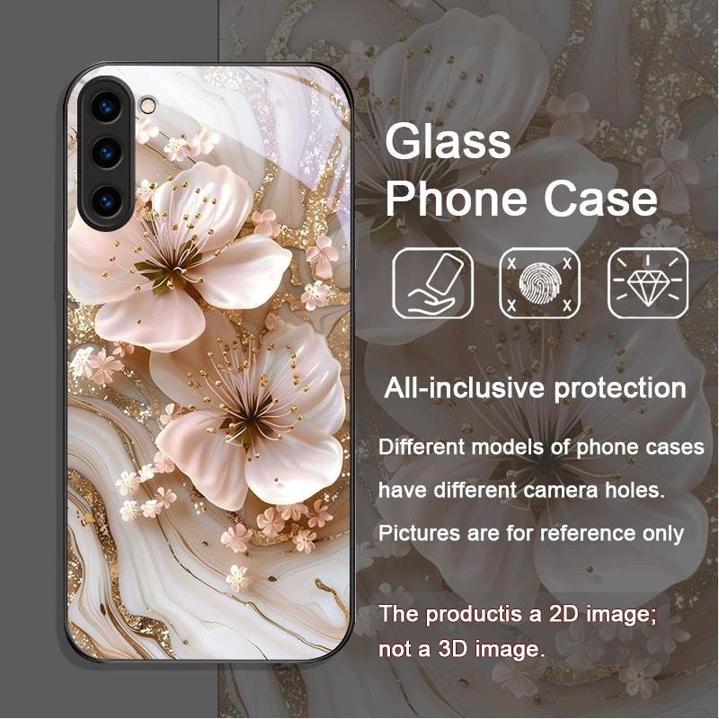 

Aesthetic Flower Marble Texture Tempered Glass Phone Case for Samsung Galaxy S26 S25 Ultra S24 S23 Plus S22+ S21 S20 FE 5G Cover Galaxy S23+