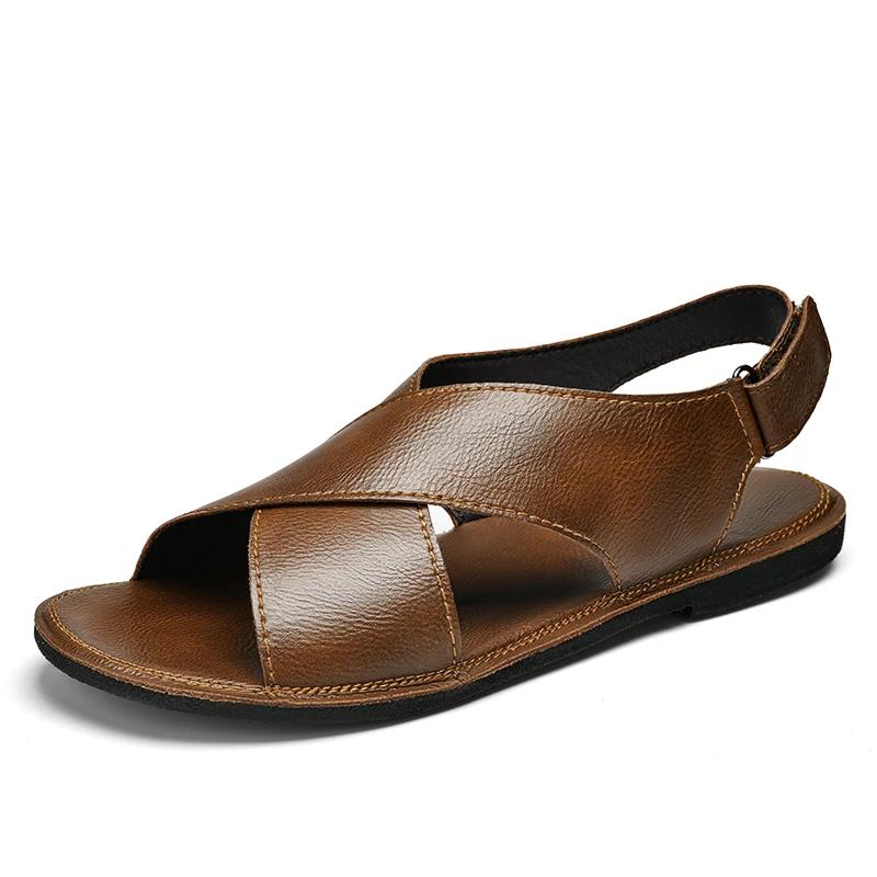Men Minimalist Casual Leather Sandals Outdoor Casual Soft Bottom Sandals Genuine Leather Men Fashion Summer Breathable Sandals