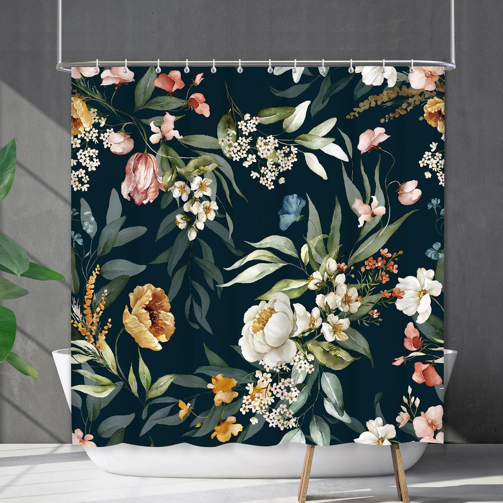 Shower Curtain Waterproof And Mildew-Proof 3D Digital Printing Plant Flower Plant Shower Curtain Bathroom Partition