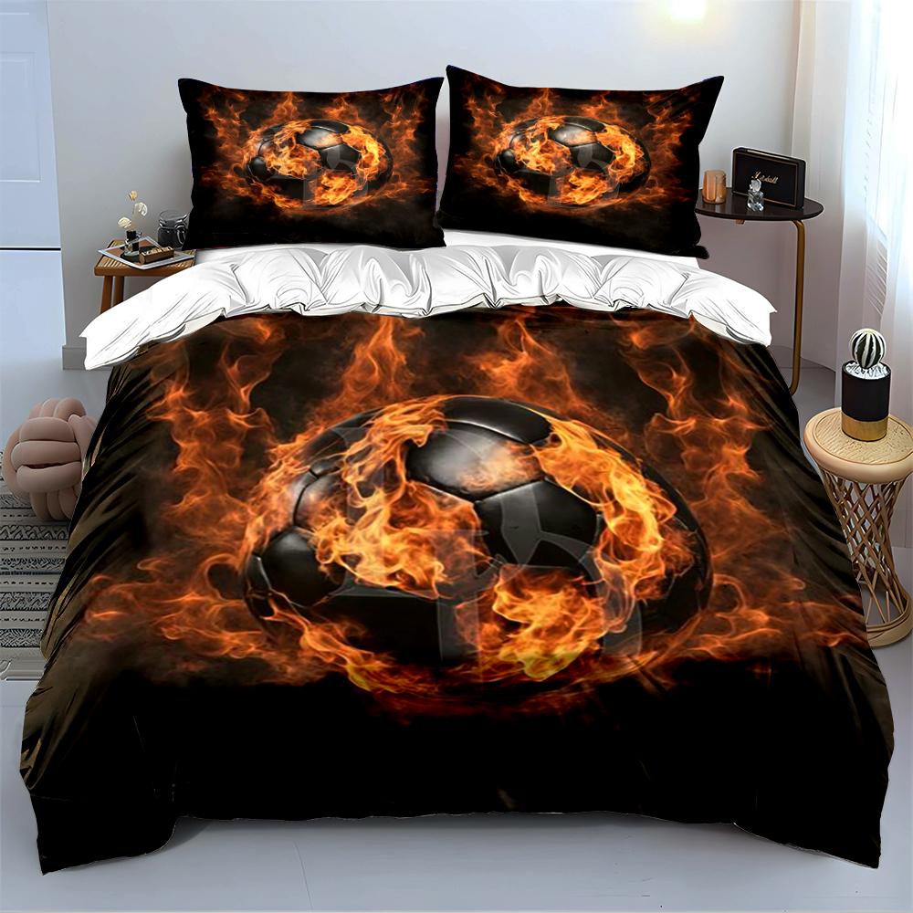Fiery Soccer Ball Bedding Set Bedding set (1 duvet cover, 2 pillowcases, duvet not included)