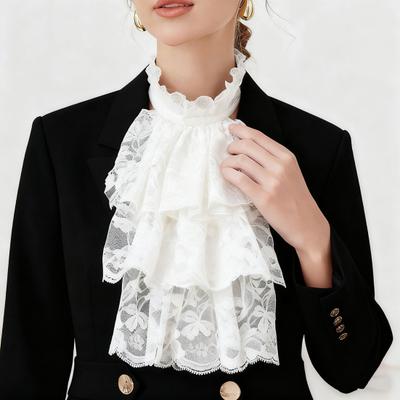 Ruffle Collar And Cuffs Clown Ruffle Collar White Black Lace Jabot Retro Victorian Collar for Cosplay Halloween Costume Party Accessory