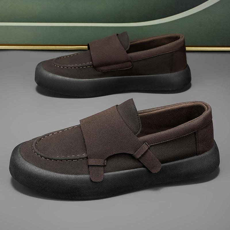 Trend Designer Men's Suede Leather Loafter Platform Leisure Monk Strap Shoes Male Walking Dress Wedding Footwear Zapatos Hombre