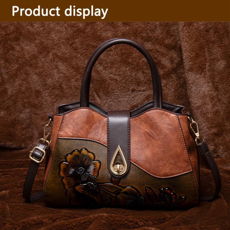 2025 Vintage Shoulder Crossbody Bags for Women Splicing Literary Embossed Handbag For Ladies Gift Purse PU Leather Women Bags