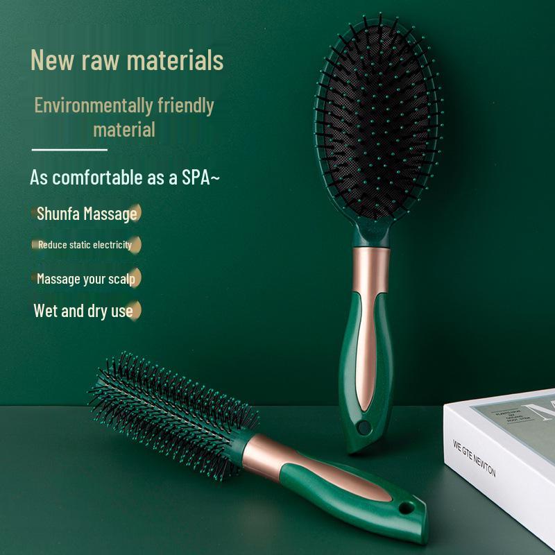 Dark Green Air Cushion Massage Comb for Straight & Curly Hair - Negative Ion Technology