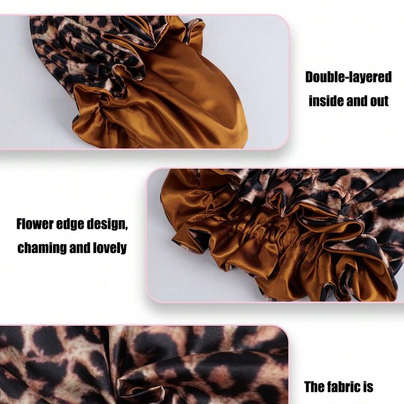 1PC Hair Bonnet Printed Leopard Double Layer Satin Splicing Hair Bonnet For Sleeping For Curly And Straight Hair