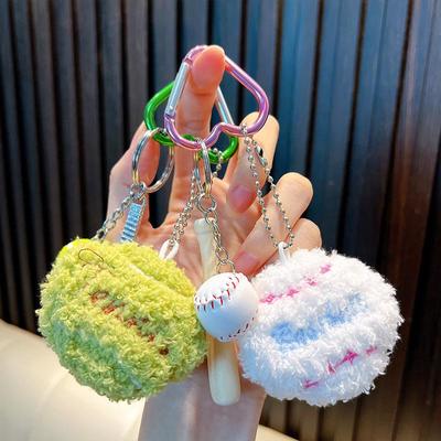 Creative Plush Tennis Ball Keychain - Cartoon Doll Backpack Ornament, Sporty Women's Fur Bag Pendant