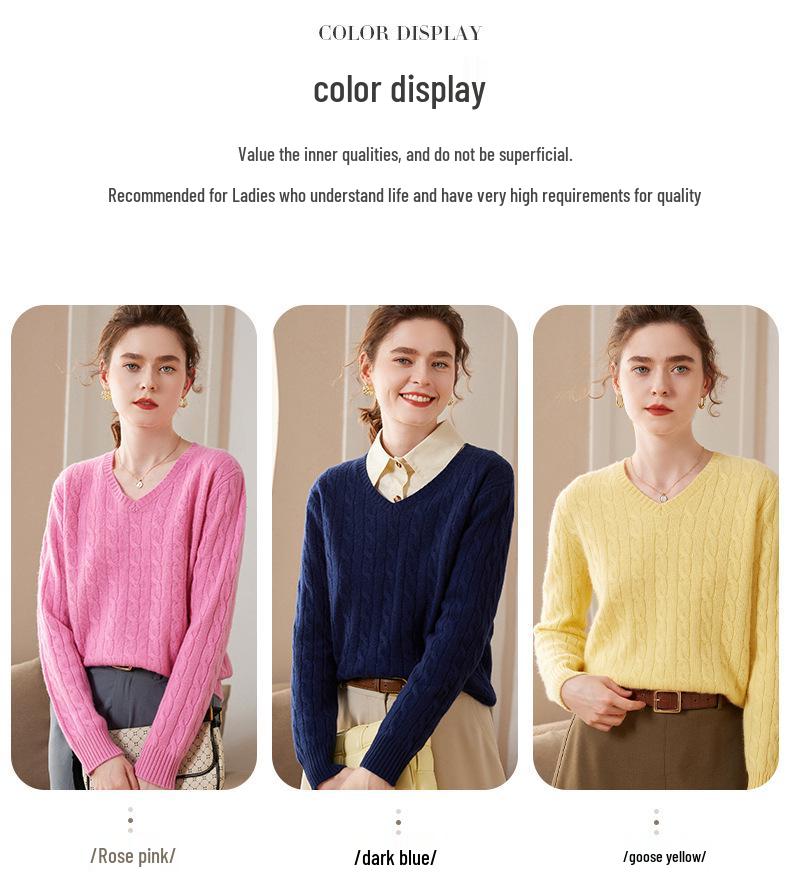 2023 Fall/Winter Cashmere Cable Knit Polo Sweater for Women – Versatile, Fashionable, Retro Lapel Design