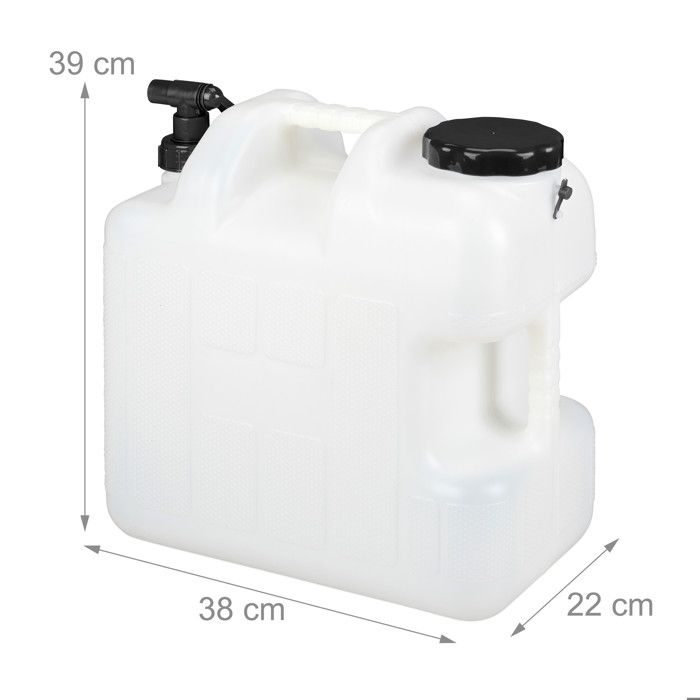Relaxdays Water Jerrycan with Tap, BPA-free Plastic, Large Opening, Handle, 25 Liters, Black and White