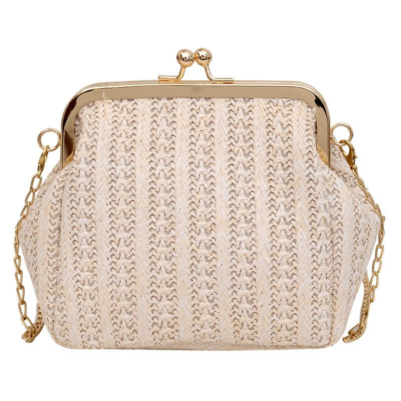 Charming White And Khaki 2024 Plaid Weave Handbag Soft Casual Crossbody Purse