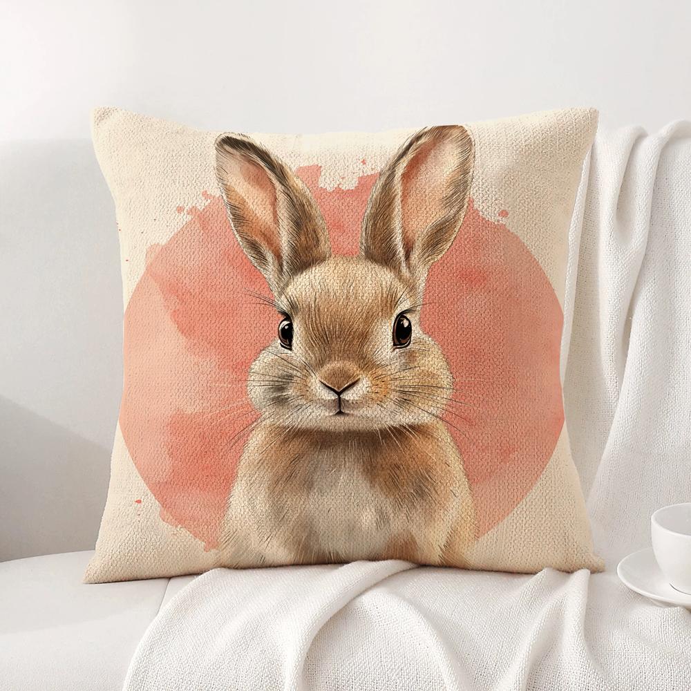 Retro Easter Bunny Cushion Cover Natural Linen Organic Fabric DoubleSided Printing Sofa Home Decor Gift Pillow Cover