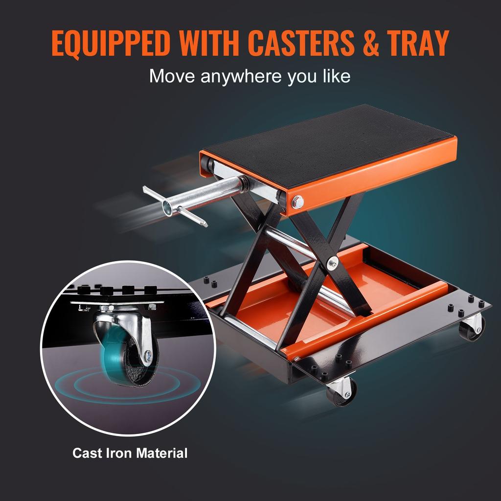 VEVOR Motorcycle Lift ATV Scissor Jack Dolly 499.5 Kg Wide Deck & Hand Crank