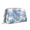 Franse Landelijke Make-uptas Retro Toile De Jouy Leer Reizen Cosmetica Organizer Vrouwen Grote Capaciteit Waterdichte Toiletartikelen Tas