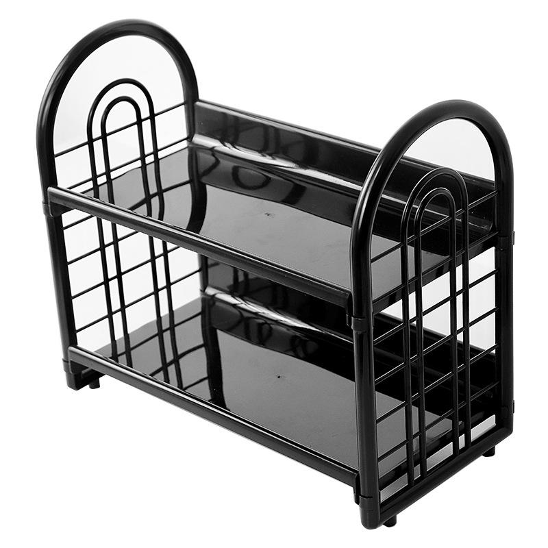 2-Tier Hollow Out Desktop Storage Rack | Retro Style Plastic Organizer Shelf For Kitchen/Bathroom/Office