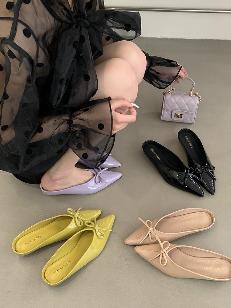 Female Pointed Toe Footwear New 2025 Pumps Women Low Heel Shoes Mules Butterfly-Knot Shallow Ladies Heel Shoes Slides