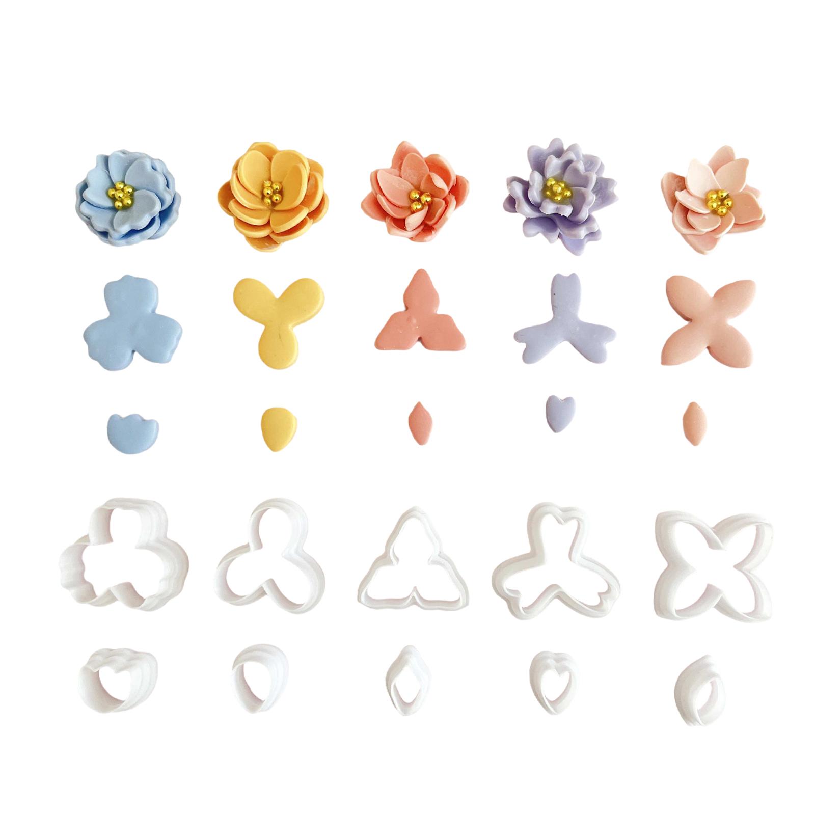 

10 шт. формочек для высечки из глины в форме цветка, глиняные формы для изготовления сережек, 5 формочек для высечки из глины в форме геометрического цветка, 5 формочек для высечки из глины в форме лепестка