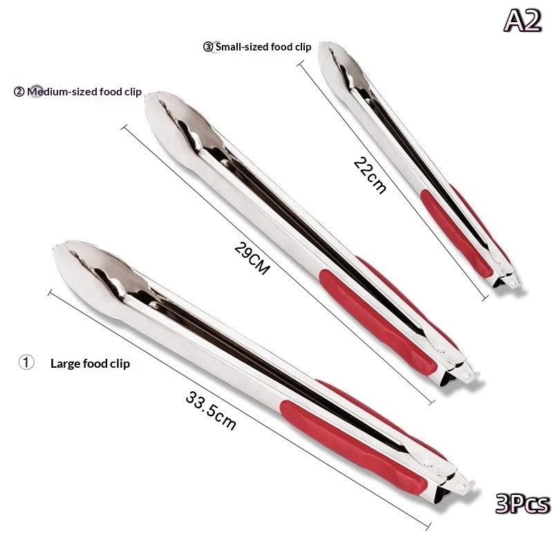 Tragbarer Edelstahl BBQ Antihaft BBQ Clip Salat Brot Lebensmittelzange Küchenwerkzeuge Kochzange mit Gelenksperre Küche