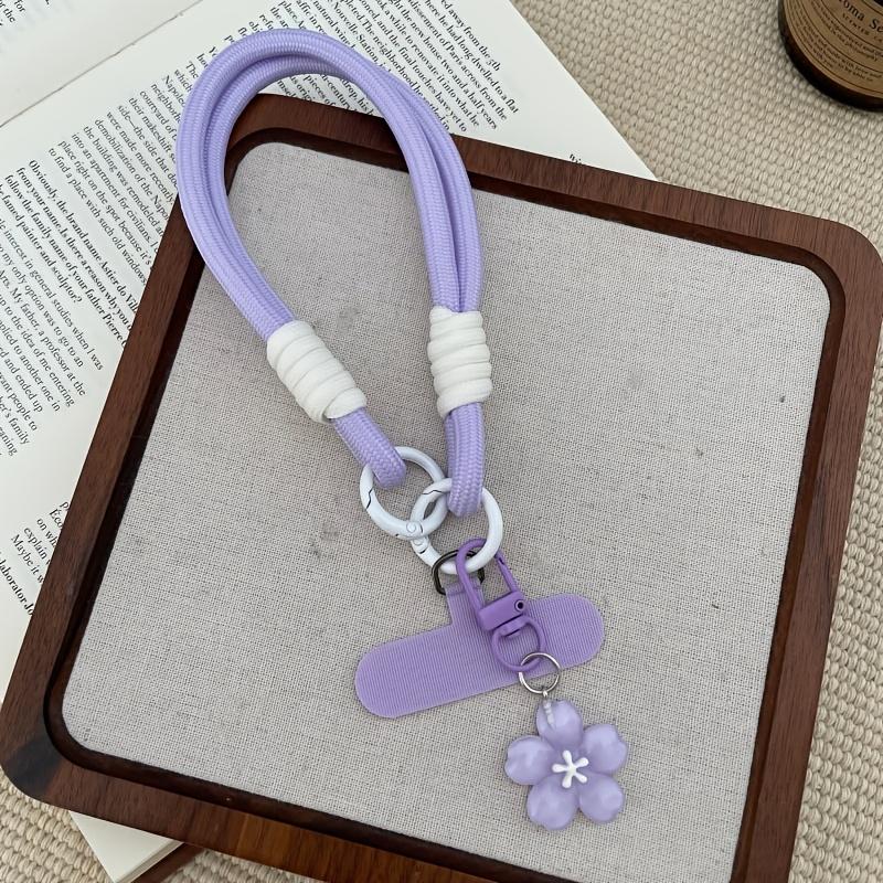 1PC Transparent Cherry Blossom Phone Wrist Lanyard, Cute Bracelet Strap & Phone Charm Pendant фиолетовый