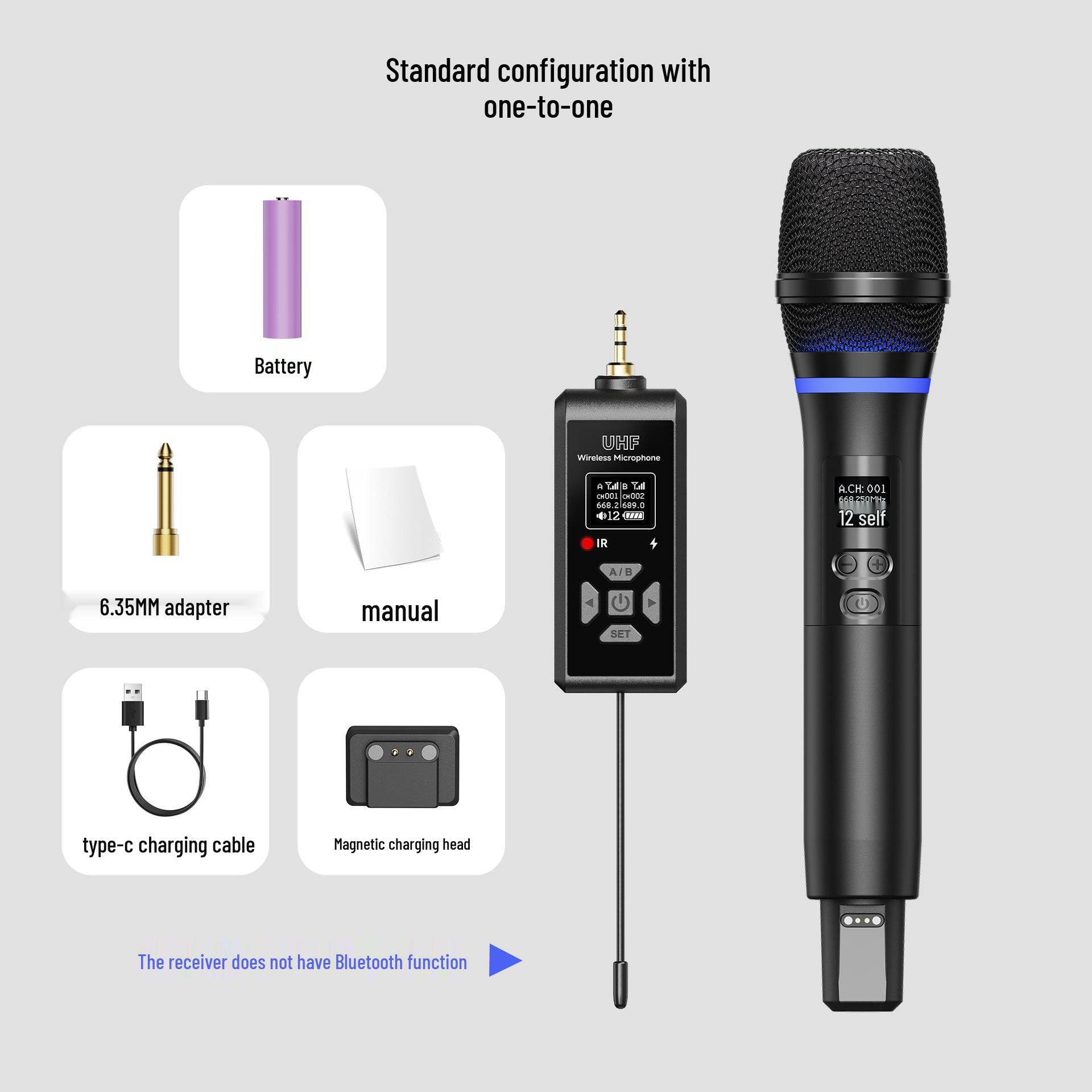 

Universal Wireless Microphone with Reverb for Live Broadcast, Stage Performance, and Home Singing - Magnetic Charging UHF Universal Microphone
