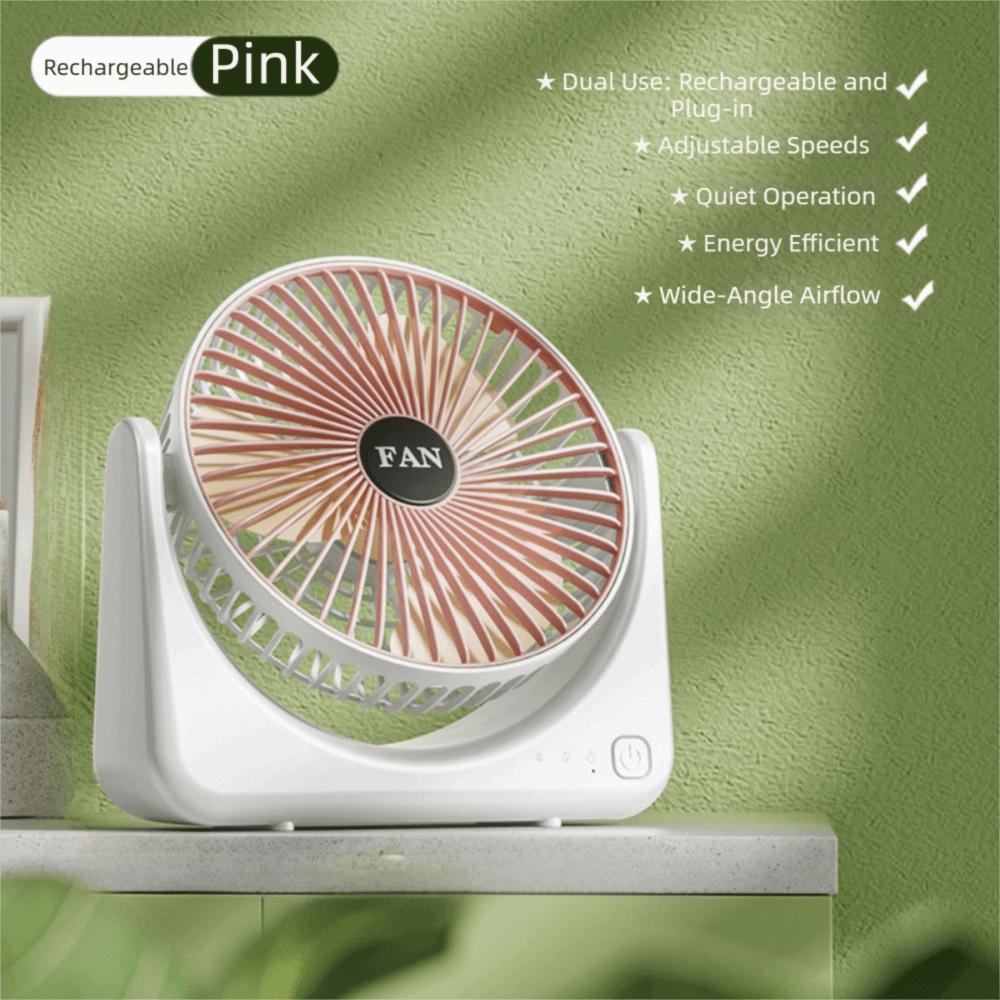 Rechargeable Portable Electric Fan Strong Wind TriPole Desk Fan Desktop Mini Fan  Home розовый