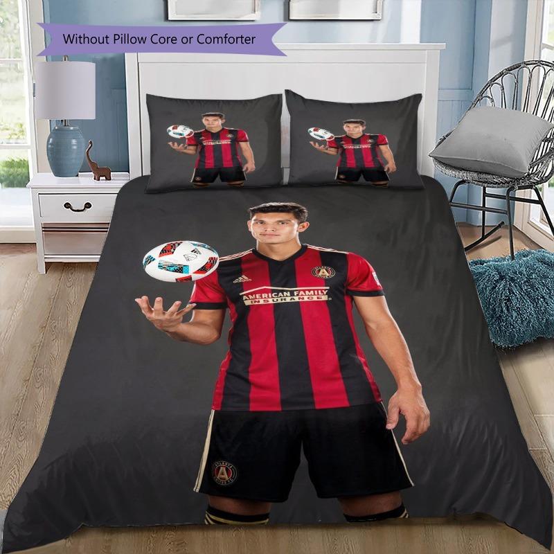 Atlanta United FC Football Team Red Black Stripes Gold City Skyline 3Pcs Bedding Set Sports Fan Washable Duvet Cover Set Bedroom Decor Bed Linen