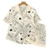 High-End Letter Ice Silk Pajamas Women'S Summer Small Fragrant Wind Flower Short-Sleeved Loungewear Set