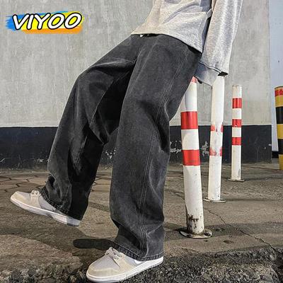Herren Jeans mit weitem Bein 2024 Y2K Baggy Oversized Denim Hip Hop Streetwear Koreanische Hose Vintage Joggers Trainingshose Kordelzug Jeans für Männer Jogginghose