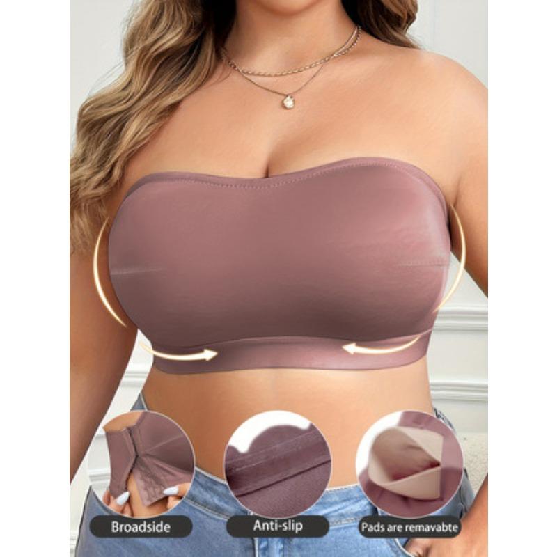 Solid Simple Strapless Side Buckle Bandeau Plus Size Thin Wireless Seamless Bra