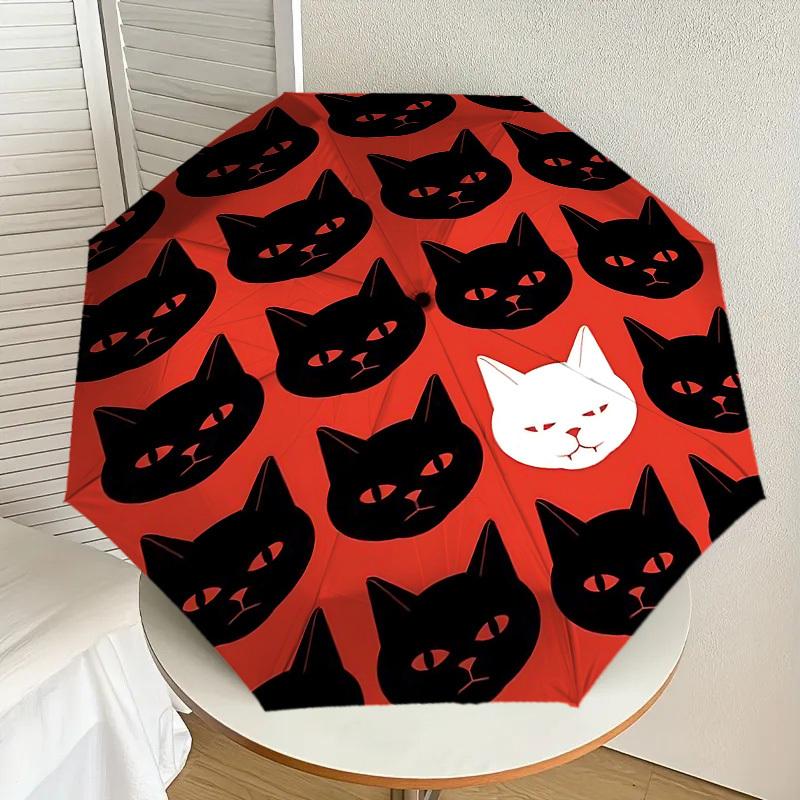 Unique White Cat Amongst Black Cats Umbrella: Outdoor Adventure Essential with Automatic Opening & Closing, Lightweight and Durable for Travelers 137