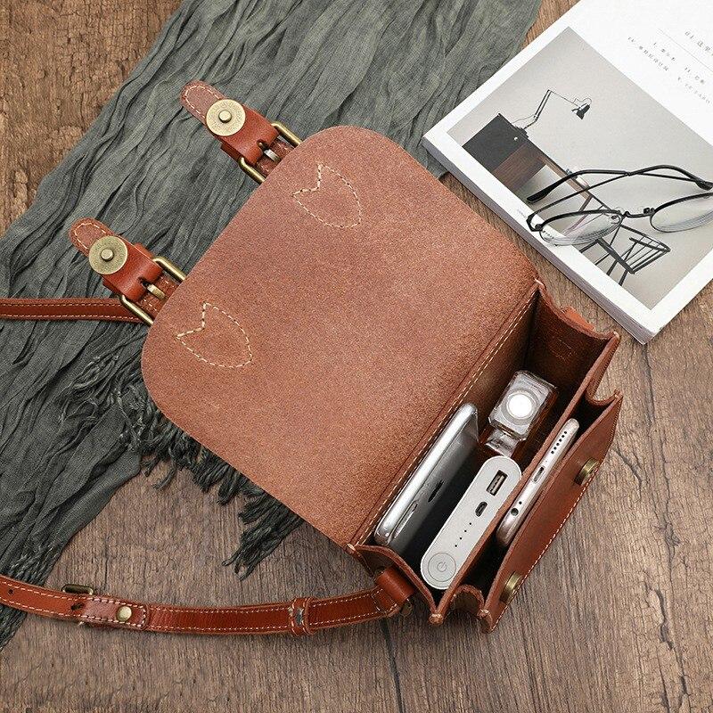 Johnature Women's Literary Genuine Leather Small Bag Vintage Solid Color Messenger Bag Natural Cowhide Shoulder & Crossbody Bags