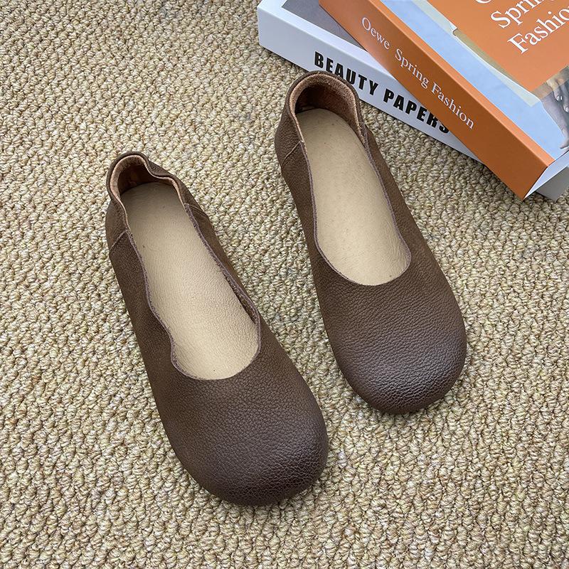 Women's Slip on Genuine Leather Loafers Spring Autumn Shallow Mouth Shoes Ladies Casual Breathable Comfort Round Toe Flat Shoes